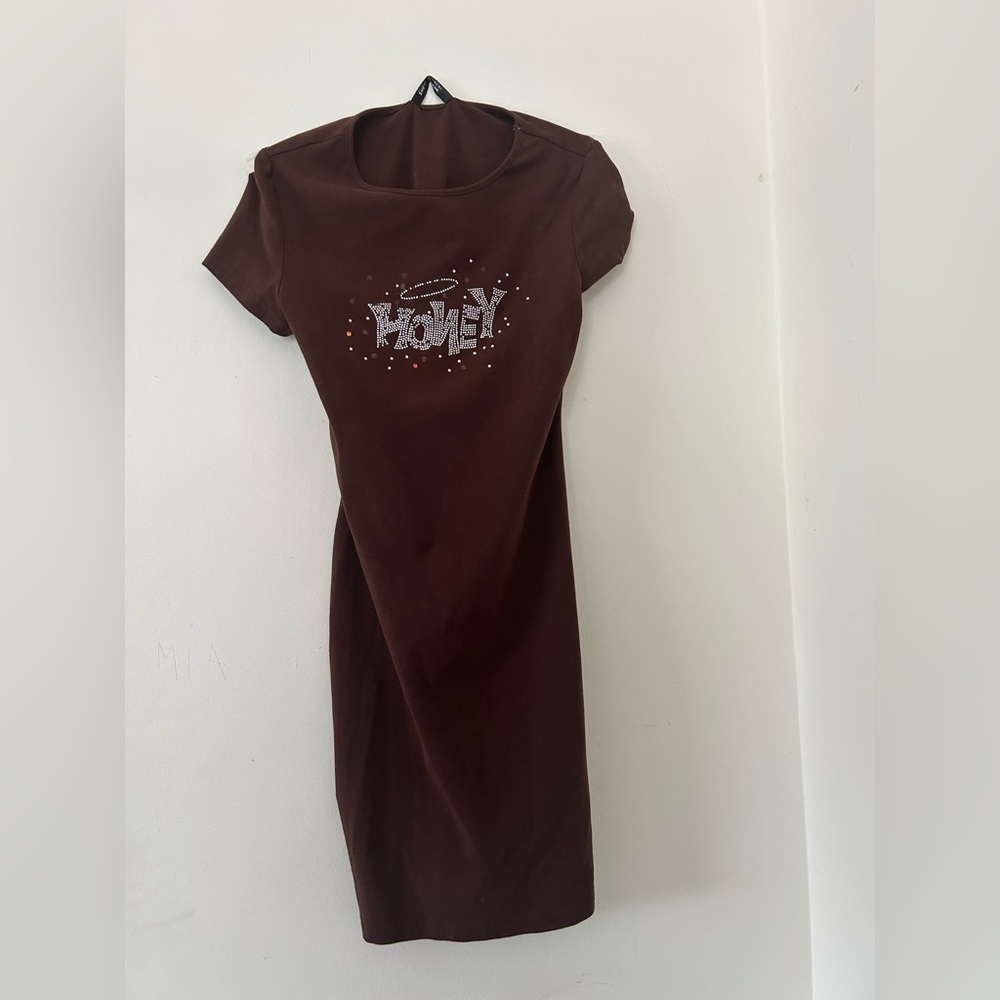 Brown SHEIN dress, size small and says “honey” on it.